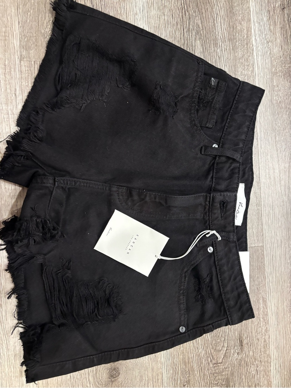 KanCan Black Distressed Frayed Hem Jean Shorts